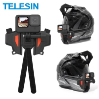 TELESIN Motorcycle Helmet Mount Strap Flodable Front Chin Mount for GoPro 12 Hero 11 10 9 DJI Osmo Action3 Insta360 Accessories