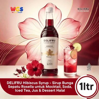 DELIFRU Hibiscus Syrup 1 Liter - Sirup Bunga Sepatu Rosella untuk Mocktail, Soda, Iced Tea, Jus & De