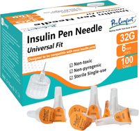 Insulin Pen Needle 32G 6mm (1/4") 100 Count Diabetic Pen Needles for Injections Universal Fit with M