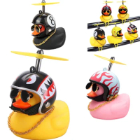 Car Duck With Helmet Broken Wind Pendant Small Yellow Duck Road Bike Motor Helmet Riding Cycling Accessories Without Lights