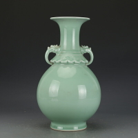 大清乾隆豆青釉雙耳瓶古董古玩收藏真品中國風花瓶仿古瓷器老物件