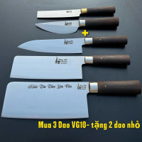 Dao Vip Vg10 - bộ 3 Dao cao cấp nhiệt luyện toàn phần mài Full plat Tráng Gương sắc bén [ Chặt Thái 