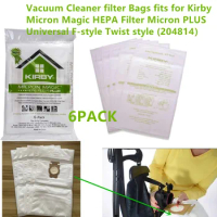 6 pack Vacuum Cleaner filter Bags fits for Kirby Micron Magic HEPA Filter Micron PLUS Universal F-style Twist style (204814）