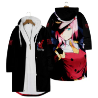 Anime Costume 02 02 Hooded Zipper Autumn Winter Fashion Casual Zero Two Jacket Long Trench Zero Two Cosplay