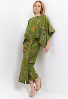 Batik Kedu Setelan Batik Wanita One Set Doby Motif Daun Kemangi Hijau / Baju Kondangan / Pesta / Baju Kantor