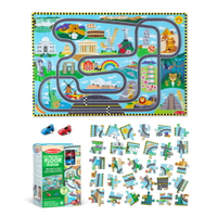 預購《美國 Melissa &amp; Doug》 軌道地板拼圖 環球賽車,48pcs 2入發條車 東喬精品百貨