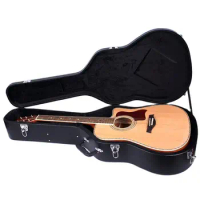 41 Inch Leather Guitar Hard Case Wood Box Guitar Case Black Superior PVC Leather Material Velvet with Foam Lining Guitar Cover