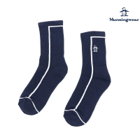 【Munsingwear】企鵝牌 女款深藍色線條感刺繡中筒襪 MLRL0201