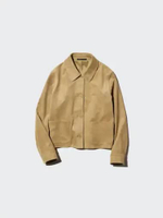 UNIQLO Jaket Pendek Wanita Suede Soft Brushed Lembut Short Jacket BEIGE L