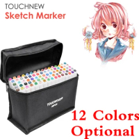 TOUCHNEW 12 Colors Optional Dual Tip Sketch Art Markers Set Alcohol Based Brush Pen Marker Artist Drawing Manga Design Art