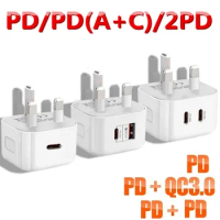 40W 20W Dual Ports USB C PD Wall Charger Fast Quick Charging UK GB Power Adapters For IPhone 11 12 13 14 15 Xiaomi Huawei