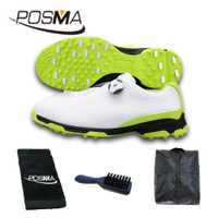 POSMA 高爾夫球鞋 男士球鞋 夏季運動鞋 旋轉鞋帶鞋 透氣 GSH095綠底 配POSMA鞋包 2合1清潔刷 毛巾