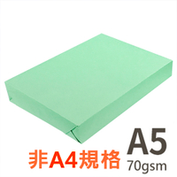 【品牌隨機出貨】 A5 70gsm 雷射噴墨彩色影印紙 淺綠 PL190 500張x2包入 為A4尺寸的一半 (NOD)