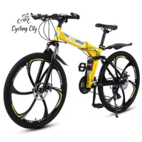 Cycling City Foldable Mountain Bike Variable Speed Shock Bike 26 Inch Adult Bicycle Double Disc Brake Carbon Steel Frame Bicycle