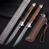 Upgraded Damascus M390 Folding Knife Sandalwood Handle Outdoor Hunting SelfDefense Knife High Hardness CSGO Portable Fruit Knife