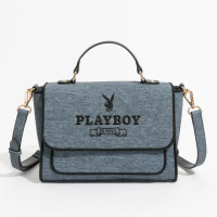 【PLAYBOY】翻蓋手提包附長背帶 Elevated系列(藍色)