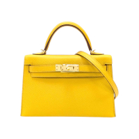 【二手名牌BRAND OFF】HERMES 愛馬仕【再降價】琥珀黃 牛皮 Mini Kelly 凱莉包 兩用包 Y刻 金扣
