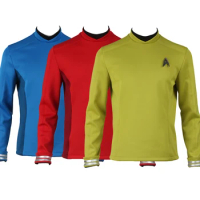 Movie Star Cosplay Kirk Trek Bones Costume Men's Blue Red Long Sleeve Top Shirt Halloween Stage Performance Top