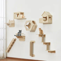 Manufacturer wholesale modern wooden cat tree wall mounted shelves
