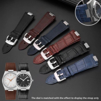 1853 Convex End Leather Watchband for Tissot PRX Series Strap Belt T137.407 T137.410 Men's Bracelet Wrist Strap Bracelet 26x12mm