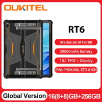 Oukitel RT6 20000mAh Rugged Tablets 10.1" FHD+ Display 8GB 256GB Android 13 MTK8788 Tablet PC 33W Fast Charge 4G Cellular Pad