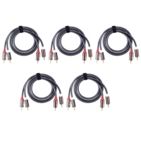 5X Rexlis 2 Rca To 2 Rca Male To Male Hifi Audio Cable Ofc Av Speaker Wire For Tv Dvd Amplifier Subwoofer Soundbar 1M