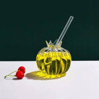 Creative Pomegranate Shape Cocktail Bubble Tea Glass Transparent Glasses Drinking Wine Goblet Juice Ice Coffee Cup Kawaii Straw