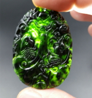 a貨天然玉石西新疆和田玉連年有余掛件墨玉鯉魚跳龍門吊墜