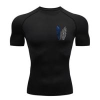 Anime Attack Compression Tshirt Men Fitness Tight Long Sleeve Sport T shirt Training Jogging Shirts Gym Sportswear Quick Dry