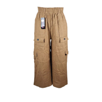 Celana Kulot Cewek HighWaist Bahan Linen Model Cargo Saku Samping Tempel+Saku Kecil Depan Variasi Ka
