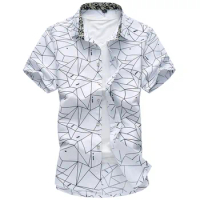 Summer New Men Shirt Fashion Plaid Printing Male Casual Short Sleeve Shirt Large Size Brand Men's Clothing 5XL 6XL 7XL