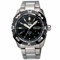 SEIKO 豪邁時尚5號機芯機械錶-黑框黑面-SNZJ07J1-45mm