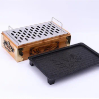 portable charcoal bbq grills bamboo box mini table barbecue grill with Maifanshi baking pan bar household outdoor stove 036-