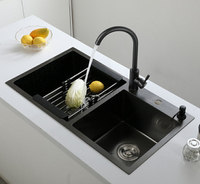 嵌入式水槽 水槽 黑色納米廚房水槽雙槽手工槽嵌入式洗碗池304不鏽鋼台下盆洗菜盆【GJJ524】