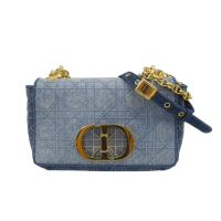 【二手名牌BRAND OFF】Dior 迪奧 藍色 騰格紋丹寧布 Caro 鍊帶肩背包