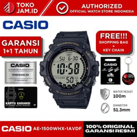 Jam Tangan Pria Casio AE-1500WHX-1AVDF Original Digital Black Sport LED Alarm Stopwatch Timer WR 100