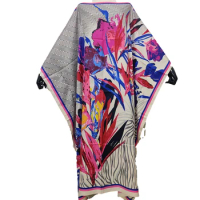 Kuwait Traditional Printed Silk Kaftan Maxi Dresses الأوروبية الملابس Big flower pattern Loose Summer African Muslim Dresses