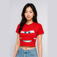 T-shirt kapas pendek wanita McQueen Cars Lightning McQueen, gaya biasa, lengan panjang, sesuai untuk