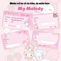 Nhãn vở MY MELODY MÔN HỌC, có in môn và tên theo yêu cầu (từ lớp 1 đến lớp 12)
