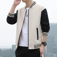 Jaket lelaki baharu Jaket musim bunga mewah gaya Korea Jaket besbol berkerah moden Pakaian pasangan 