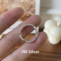 S925純銀戒指女錫箔紙紋理不規則小眾設計時尚開口可調節指環