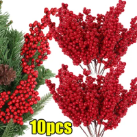 10/1Pcs Simulation Red Berries Christmas Tree Decoration DIY Red Berry Branches for Wreath Gift Xmas Party Home Table Ornaments