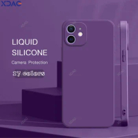 Square Liquid Silicone Phone Case for Apple iPhone 12 11 Pro Max Mini Soft Original Lens Protection Solid Color Back Cover Funda