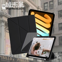 CITY 城市風 For iPad mini6 (2021)專用 經典磁吸休眠可三折Y折立架皮套-黑+專用版9H鋼化玻璃保護貼