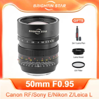 Brightin Star 50mm F0.95 Full Frame Large Aperture Mirrorless Camera Lens for Canon EOS R Nikon Z Sony E Leica L Mount Camera