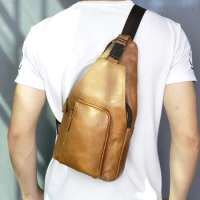 Men Quality Leather Casual Travel Chest Sling Bag Design One Shoulder Bag Fashion Crossbody Bag Daypack For Male 8086