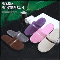 Winter Slippers Men Women Portable Soft Fold Slippers Coral Fleece Home Slipper Disposable Hotel Guest Indoor Anti-slip Slippers