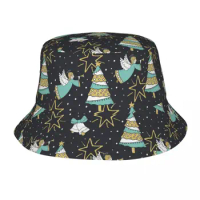 Christmas Trees, Angels And Bells Unisex Casual Sun Hat Bucket Hat Bob Hip Hop Cap Fisherman Hat Panama