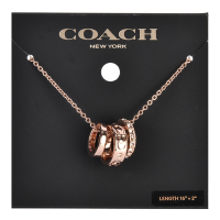 COACH 經典滿版C字LOGO三環造型水晶鑲鑽項鍊-玫瑰金色