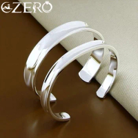 ALIZERO 925 Sterling Silver 2pcs Bracelet 8/12mm Opening Bangle Set for Woman Man Wedding Engagement Party Fashion Jewelry